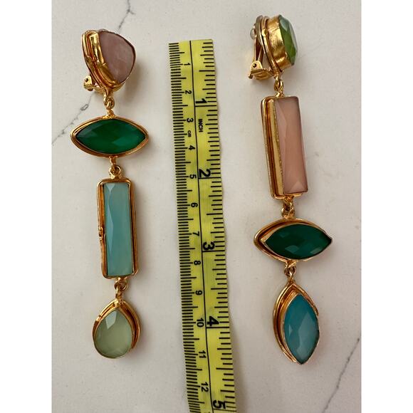 Sylvia Toledano Cascade Earrings Onyx Quartz Chalcedony 22k Gold Plated Bras$365 - Picture 8 of 16